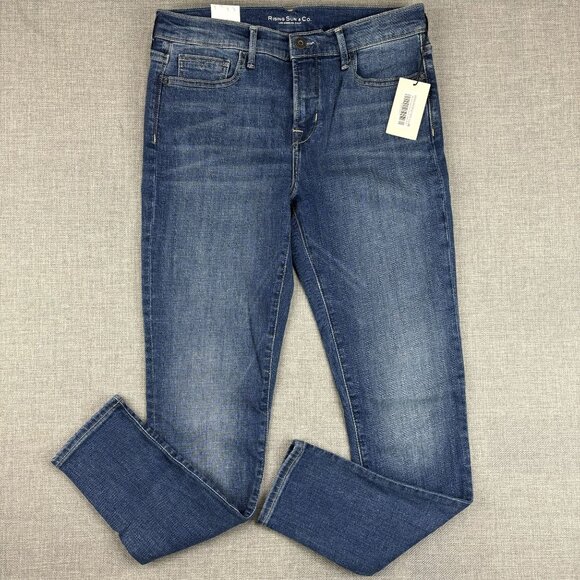 Womens Mid Rise Skinny Jeans Size 28x28  Dark Wash Denim By Rising Sun & Co. - Picture 1 of 15